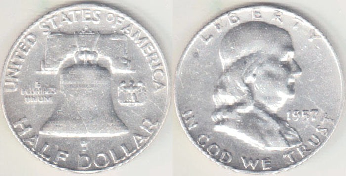 1957 D USA silver Half Dollar (Franklin) A000978